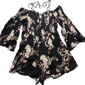 Altar'd State Large Black Floral Off-Shoulder Romper